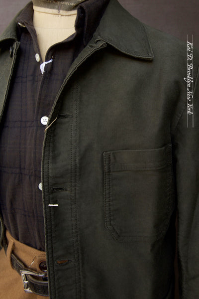 French Moleskin Work Jacket -  Dark Green - 44(M),, 46(L), 48(XL), 50(XXL)