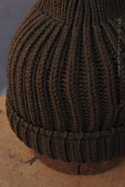 Heavy Gauge Ribbed Beanie - Dark Olive - One Size