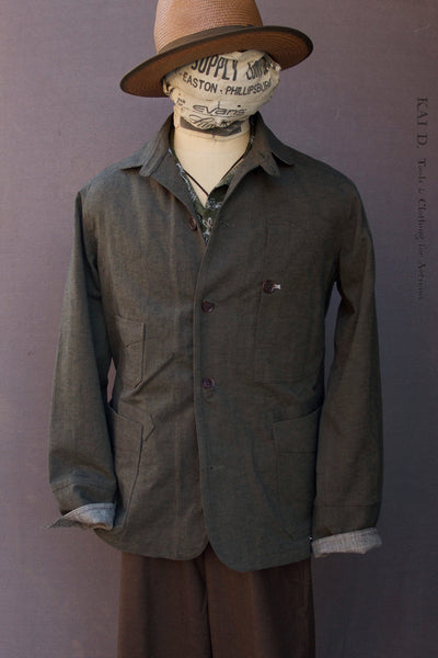 Degas Work Jacket - Two Tone Cotton Linen Tweed - S, M, L, XL, XXL