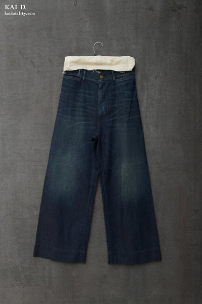 Light Weight Denim Wide Leg Pants - Dark Indigo -  26, 28, 30