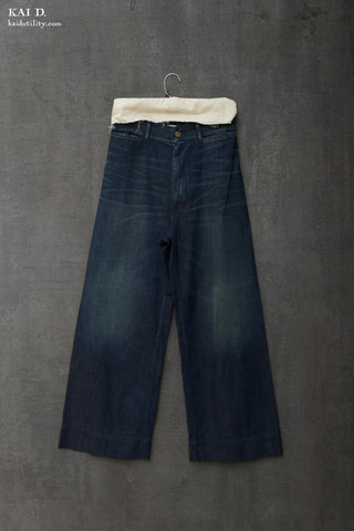 Light Weight Denim Wide Leg Pants - Dark Indigo -  26, 28, 30