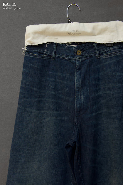 Light Weight Denim Wide Leg Pants - Dark Indigo -  26, 28, 30