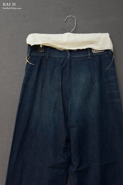 Light Weight Denim Wide Leg Pants - Dark Indigo -  26, 28, 30
