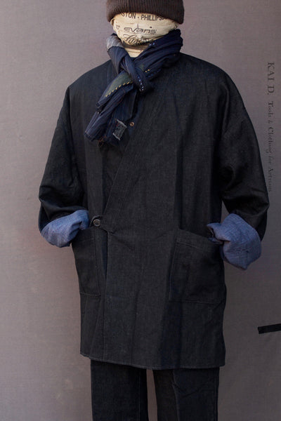 Double Layer Japanese Farmer Coat - Soft Denim - M (NO RETURN)
