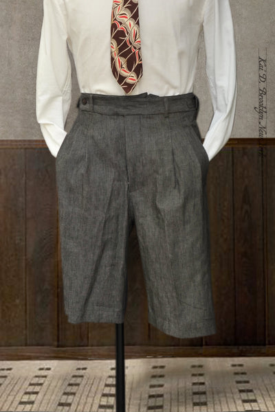 1940s Bermuda Shorts - Light Cotton Linen Denim - 30, 32, 34