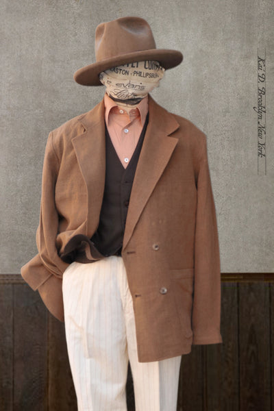 Double Breasted Jacket - Belgian Linen Wool - Cinnamon - 48, 50 (NO RETURN)