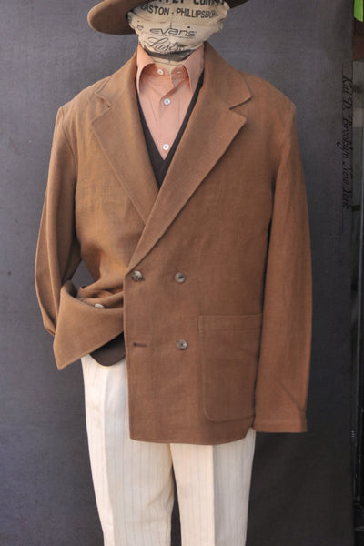 Double Breasted Jacket - Belgian Linen Wool - Cinnamon - 48, 50 (NO RETURN)