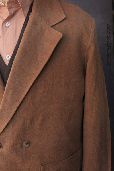Double Breasted Jacket - Belgian Linen Wool - Cinnamon - 48, 50 (NO RETURN)