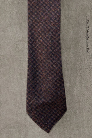 Italian Double Weave  Tie - Dark Brown Tonal Check