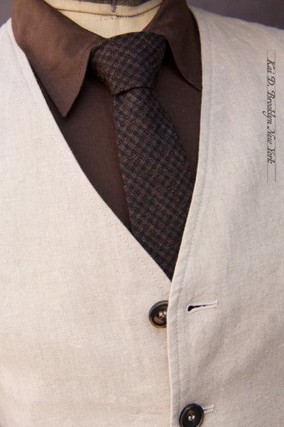 Italian Double Weave  Tie - Dark Brown Tonal Check