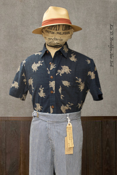 Cassady Shirt - Dragon Print Indigo Cotton - L, XL