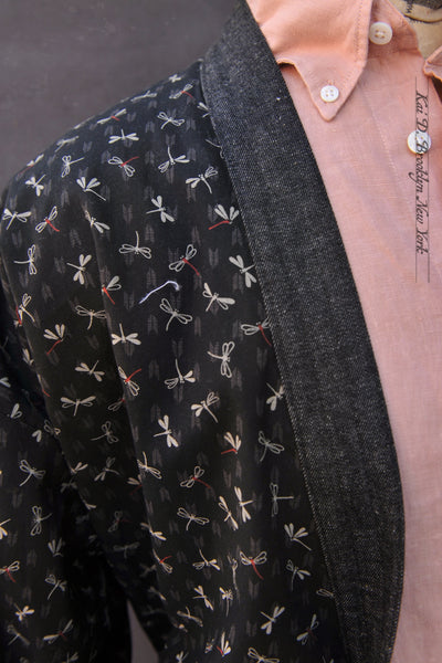 Tea Garden Farmer Coat - Cotton Linen Denim + Dragon Fly Cotton - M (NO RETURN)