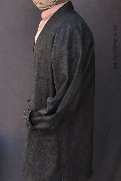 Tea Garden Farmer Coat - Cotton Linen Denim + Dragon Fly Cotton - M (NO RETURN)