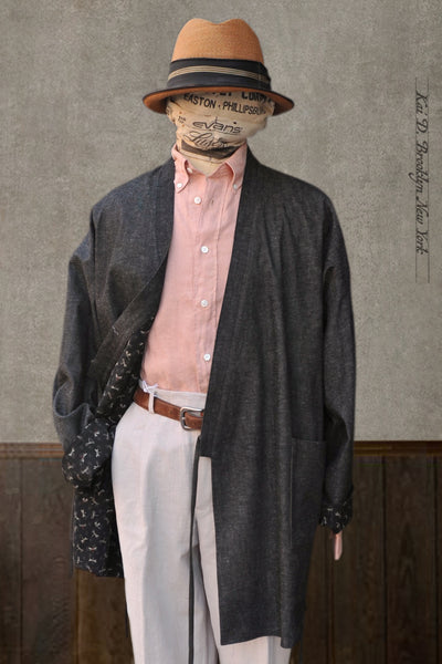 Tea Garden Farmer Coat - Cotton Linen Denim + Dragon Fly Cotton - M (NO RETURN)