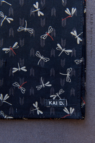 Dragon Fly Cotton Pocket Square - Black