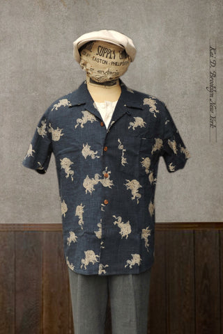 Slater Shirt - Dragon Print Indigo Cotton - M, L, XL, XXL