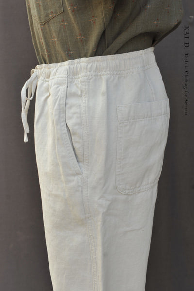 Big Comfy Drawstring Pants - Cotton Linen Ecru - M, L, XL