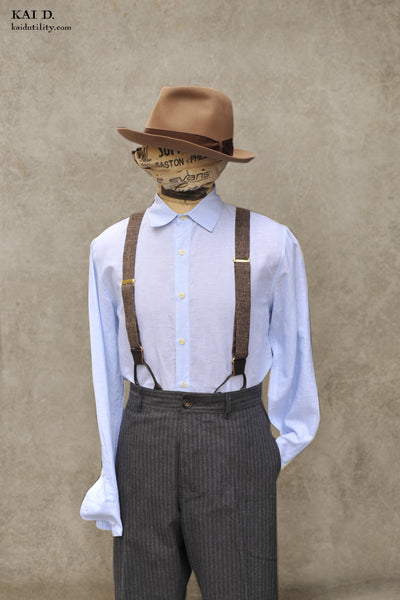 Delancey Shirt - End on End stripe linen - Pale Blue - M, L, XL, XXL