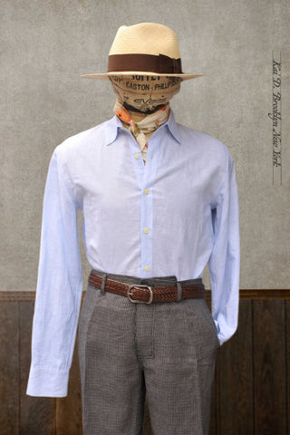 Delancey Shirt - End on End stripe linen - Pale Blue - S, M, L, XL