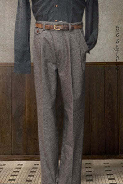 Enfield Pleated Trousers - Brown Cotton Tweed - 48, 50