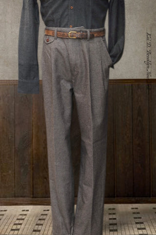 Enfield Pleated Trousers - Brown Cotton Tweed - 48, 50