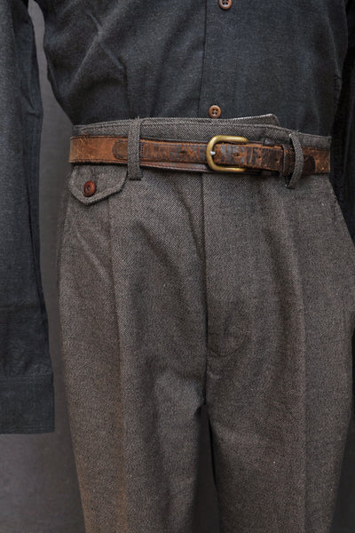 Enfield Pleated Trousers - Brown Cotton Tweed - 48, 50