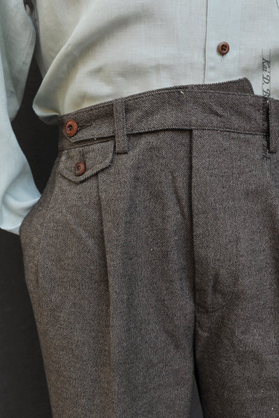 Enfield Pleated Trousers - Brown Cotton Tweed - 48, 50, 52