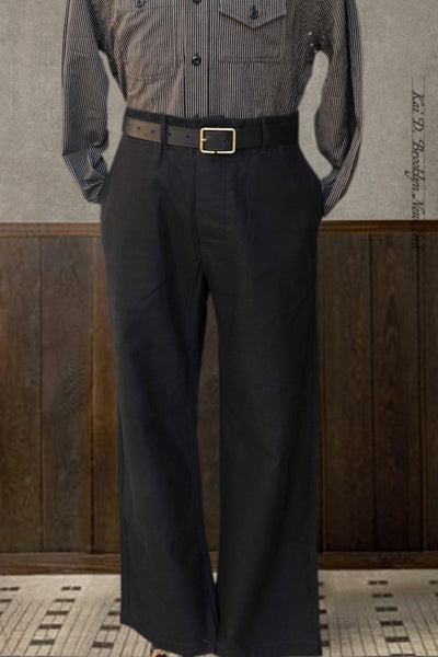 Wide Cut Herringbone Twill Trousers - 32, 34, 36