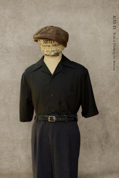 50s Short Sleeve Shirt - Black Tencel Ripstop - M, L, XL