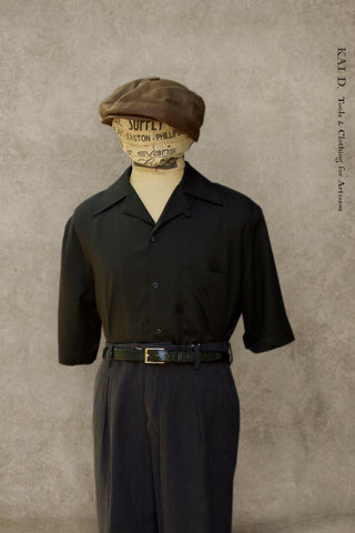 50s Short Sleeve Shirt - Black Tencel Ripstop - M, L, XL