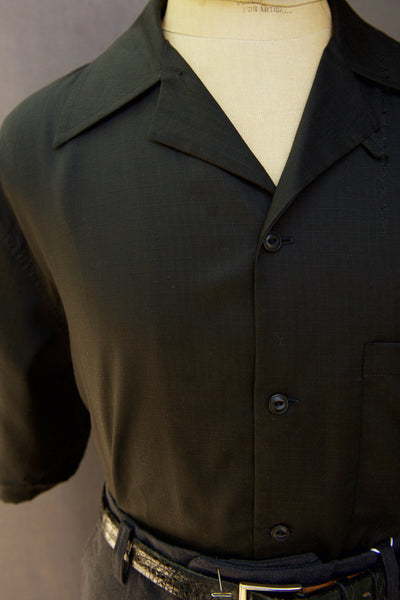 50s Short Sleeve Shirt - Black Tencel Ripstop - M, L, XL