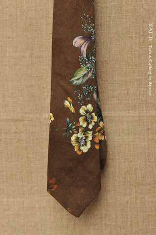 Linen Floral Tie - Dark Brown