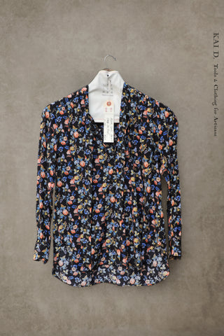 Agnes Shirt - Pure Silk - Black Floral  - S