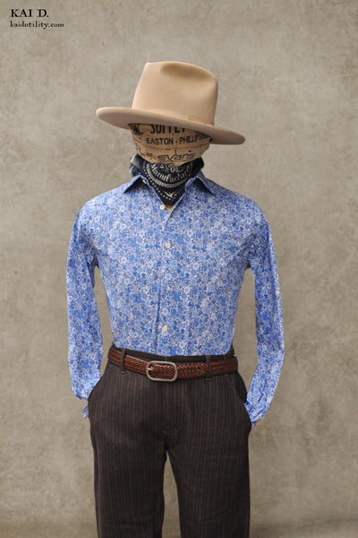 Lake Como Blue Floral Shirt - 40, 41, 42, 44