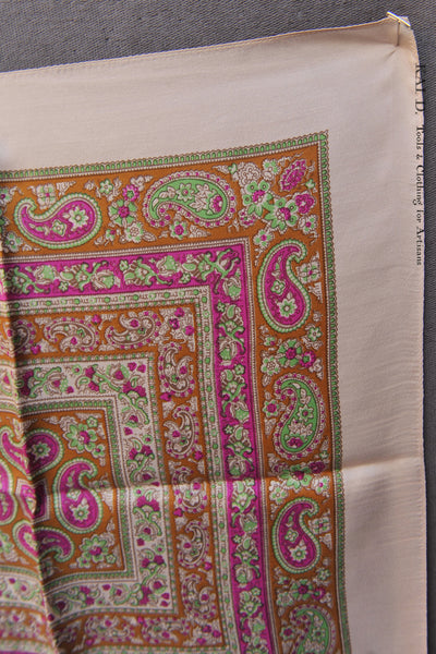 Vintage Silk Pocket Square - Green/Pink Paisley