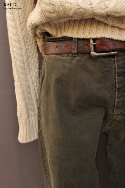 Garment Dyed Cotton Trousers - Olive - S (30)
