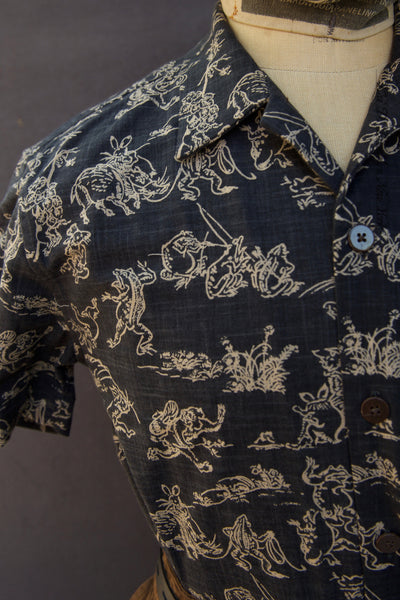 Short Sleeve Slater Shirt - Blue Grey Frog Print - S, L, XXL