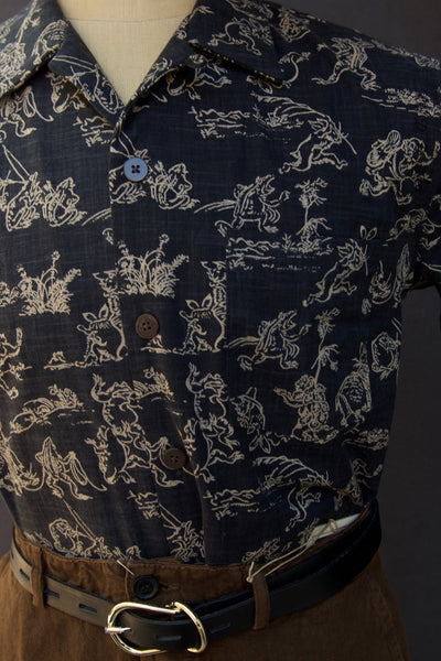 Short Sleeve Slater Shirt - Blue Grey Frog Print - S, L, XXL