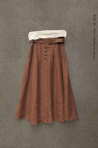 Georgia Linen Skirt - Leather Brown -XS, S, M
