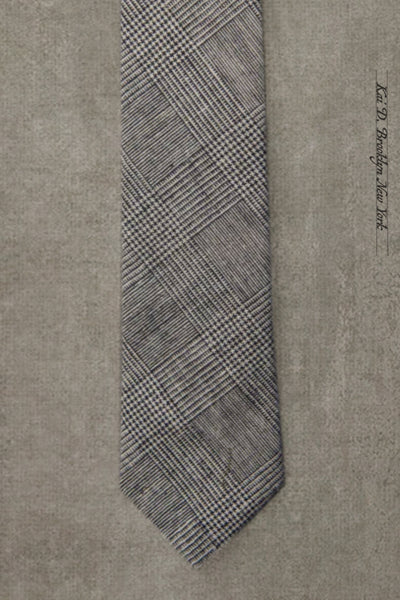 Cotton Linen Plaid Tie - Taupe