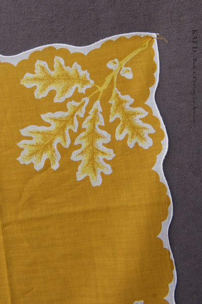 Vintage Linen Pocket Square - Gold Oak Leaves