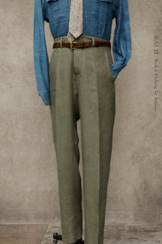 Light Belgian Linen Borough Pants - Fern Heather - 30, 32, 34, 36