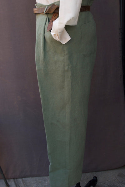 Linen Single Pleat Pants - Grass Green - M, L