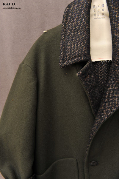 Anne Reversible Wool Coat - Green / Brown Texture - XS, S