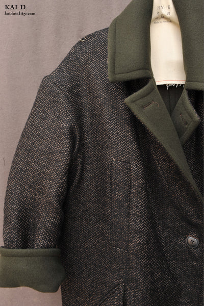 Anne Reversible Wool Coat - Green / Brown Texture - XS, S