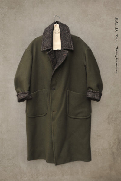 Anne Reversible Wool Coat - Green / Brown Texture - XS