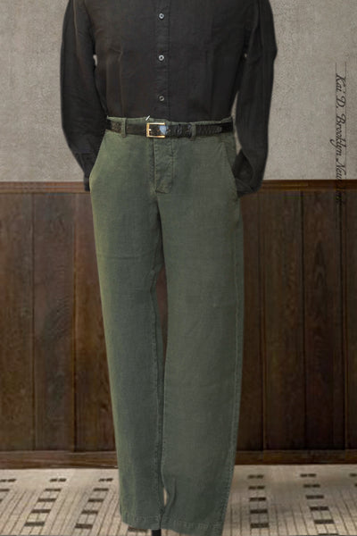Borough Pants - Garment Dyed Belgian Linen  - Fatigue - 30, 32, 34, 36, 38