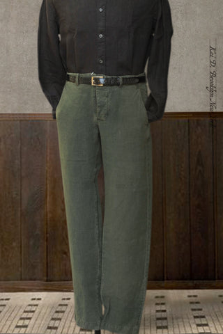 Borough Pants - Garment Dyed Belgian Linen  - Fatigue - 30, 32, 34, 36, 38