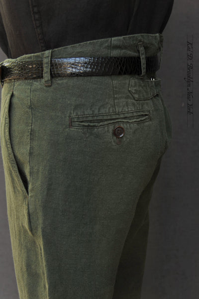 Borough Pants - Garment Dyed Belgian Linen  - Fatigue - 30, 32, 34, 36, 38