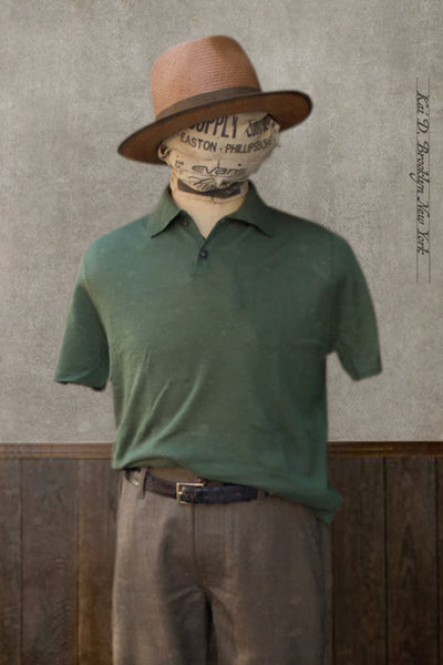 Folk Cotton Linen Polo - Garden Green - XL